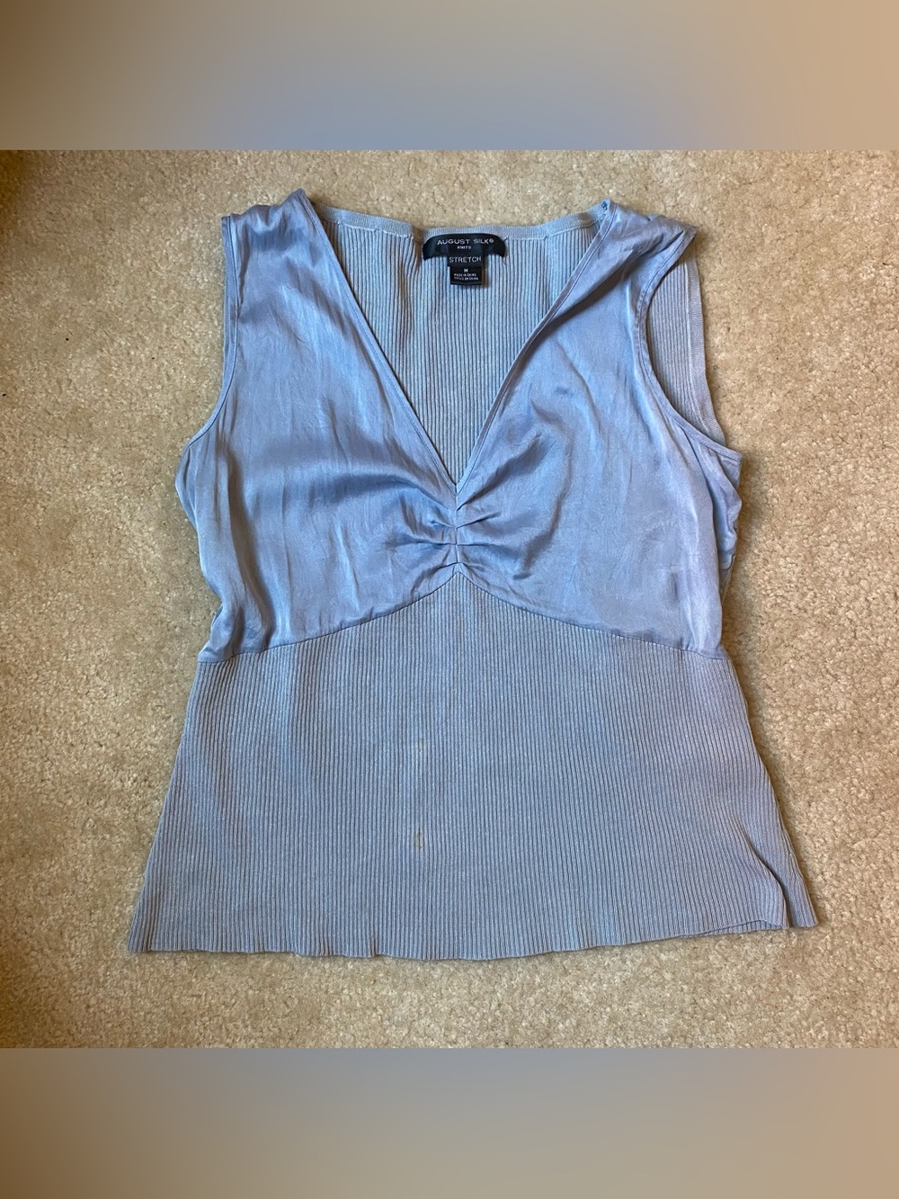 Vintage August Silk Light Blue V-Neck Sleeveless Knit Y2K Tank Top Size Medium
